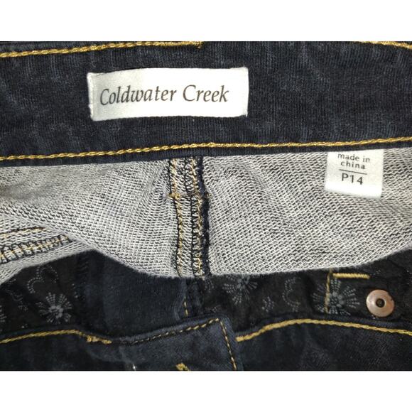Coldwater Creek Black Jeans Sz 14P Straight Leg Gold Stitching Stretch Petite - Picture 13 of 16